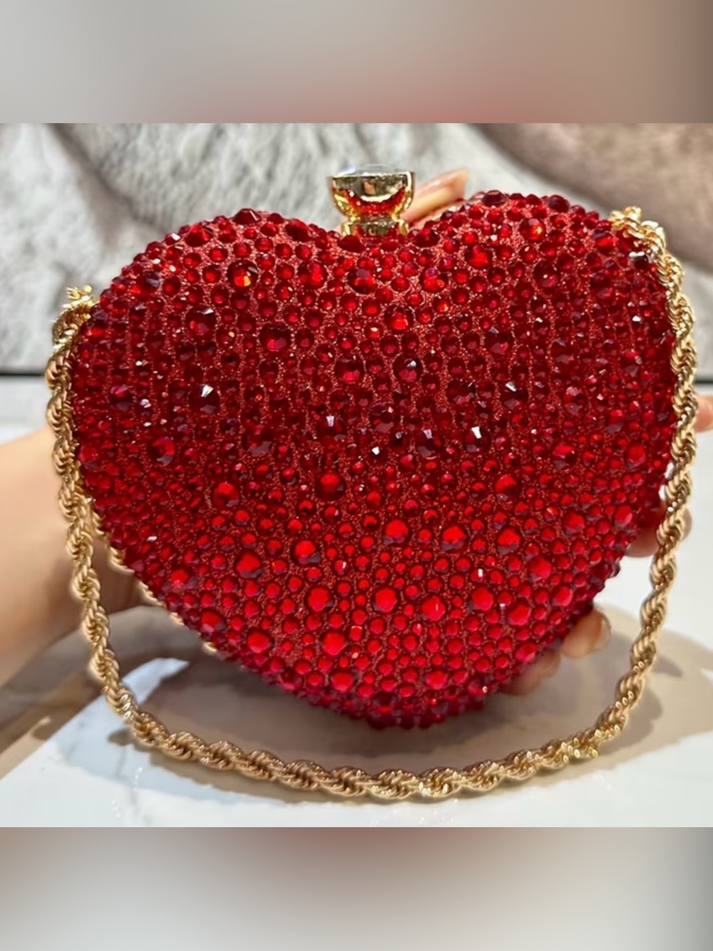 Red Rhinestone Heart Evening Clutch